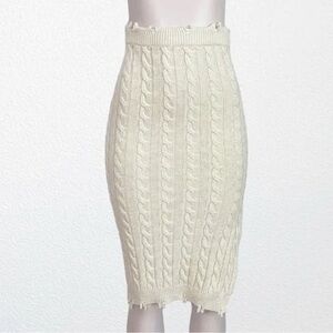 Rumored Cotton Cable Knit Skirt Y2K Fairycore Distressed Hem Pencil Skirt Sz M